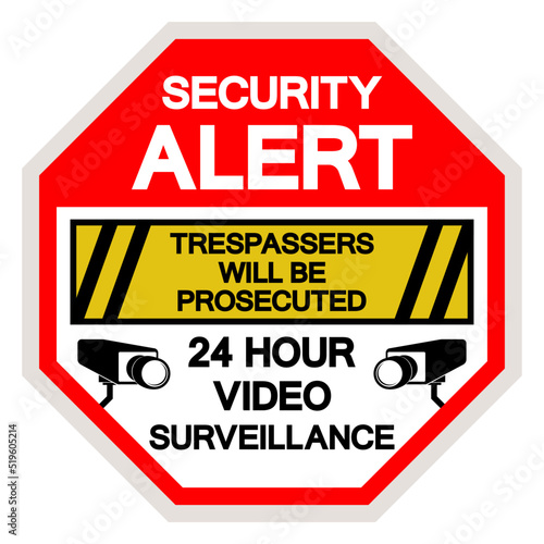 Security Alert 24 Hour Video Surveillance Symbol Sign, Vector Illustration, Isolate On White Background Label. EPS10