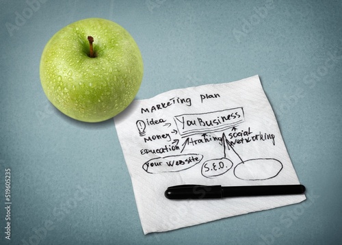 Inspirational or positive affirmation doodle on napkin with an apple, personal development concept