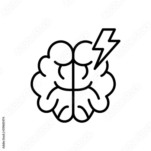 headache symbol, brain with lightning bolt icon vector