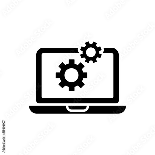 laptop with gears icon vector