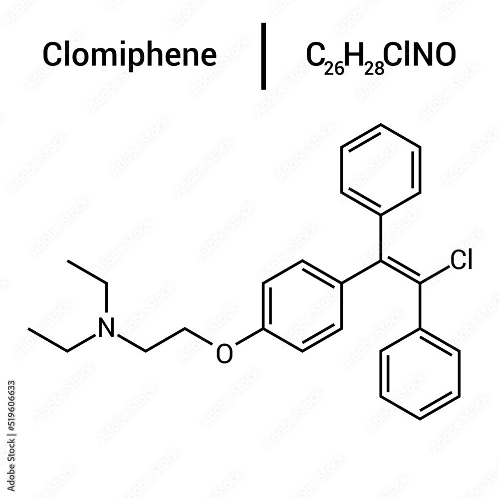 chemical structure of Clomifene or clomiphene (C26H28ClNO) chemical structure of Clomifene or clomiphene (C26H28ClNO)