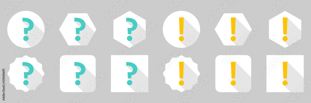 Question mark Icon Set, FAQ sign, Help symbol. Exclamation mark Icon Set, Attention sign, Caution icon, Hazard warning symbol. Light blue and Yellow style. Question mark Icon Set, FAQ sign, Help symbol. Exclamation mark Icon Set, Attention sign, Caution icon, Hazard warning symbol. Light blue and Yellow style.
