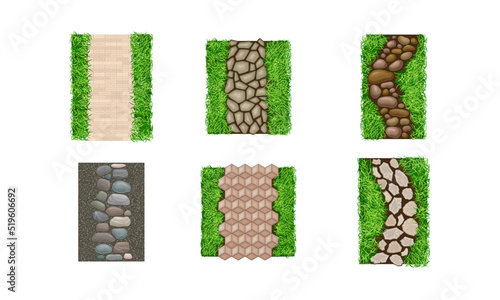 View from above of stone pathways set vector illustration