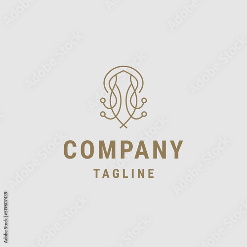 Luxury jellyfish line art style logo icon design template flat vector