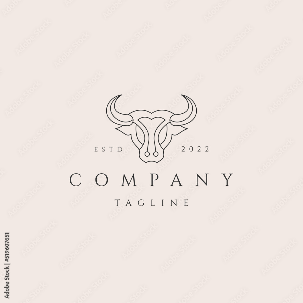 Fototapeta premium Animal head buffalo lines strong logo vector icon symbol flat graphic design illustration
