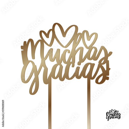Muchas gracias, Thank you very much cake topper in Spanish language. Teacher gratitude, appreciation party decoration cut file vector design with calligraphy text.