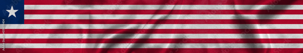 Elongated national flag of Liberia with a fabric texture fluttering in the wind. Liberian flag for website design. 3d illustration Elongated national flag of Liberia with a fabric texture fluttering in the wind. Liberian flag for website design. 3d illustration