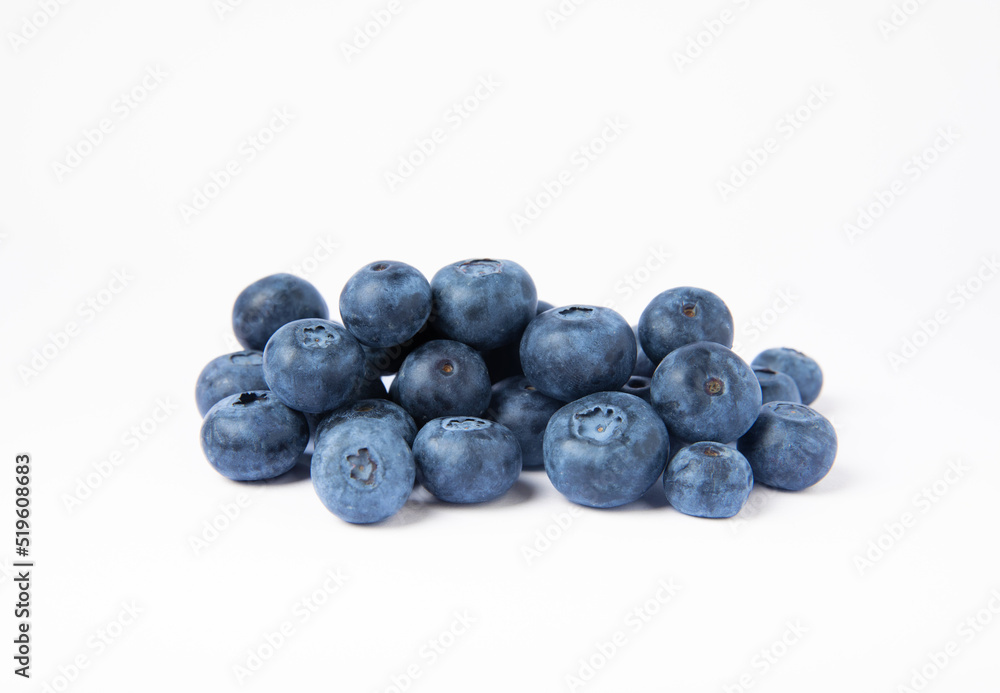Blueberries isolated on a white background. Ripe and fresh blueberries. Vitamins. Healthy food. Juicy berry. Copy space. Place for text Blueberries isolated on a white background. Ripe and fresh blueberries. Vitamins. Healthy food. Juicy berry. Copy space. Place for text