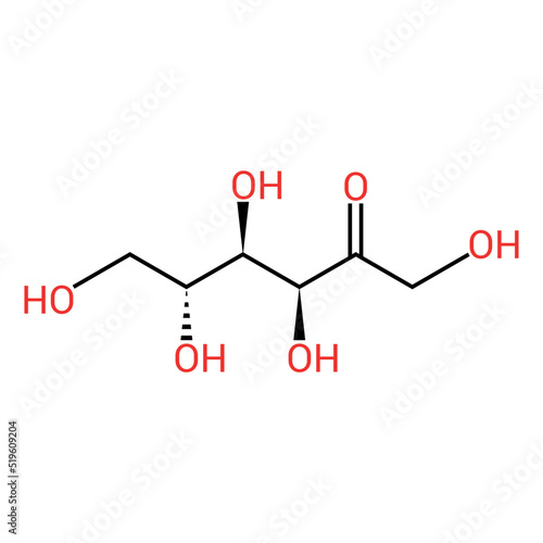 chemical structure of d-fructose (C6H12O6)