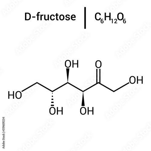 chemical structure of d-fructose (C6H12O6)