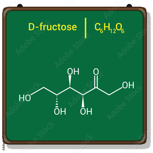 chemical structure of d-fructose (C6H12O6)