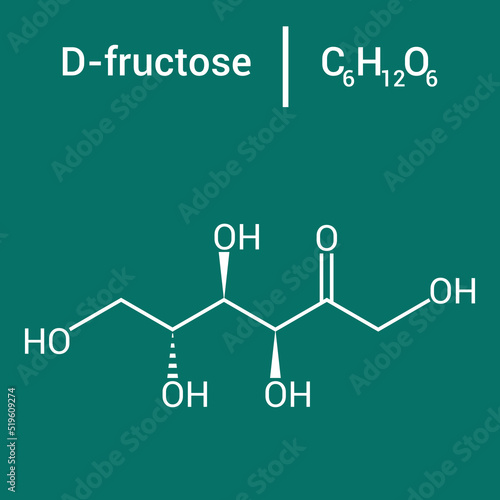chemical structure of d-fructose (C6H12O6)