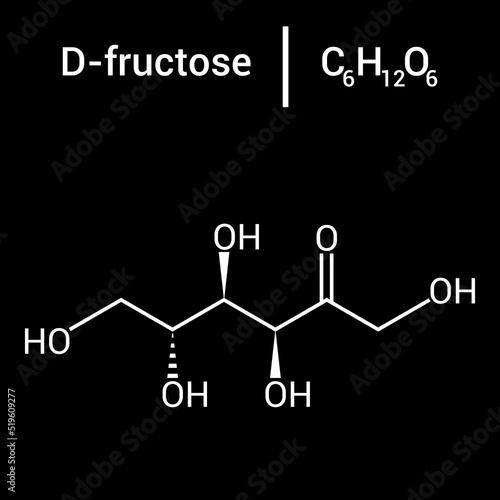 chemical structure of d-fructose (C6H12O6)