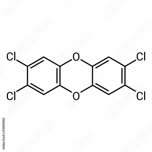 chemical structure of 2,3,7,8-Tetrachlorodibenzodioxin or dioxin (C12H4Cl4O2)