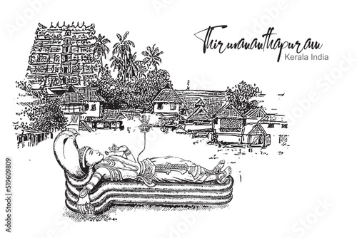 Trivandrum (Thiruvanathapuram), Kerala, South India. Sree Padmanabhaswamy Temple vector art photo
