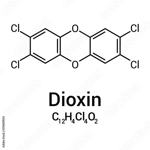 chemical structure of 2,3,7,8-Tetrachlorodibenzodioxin or dioxin (C12H4Cl4O2)