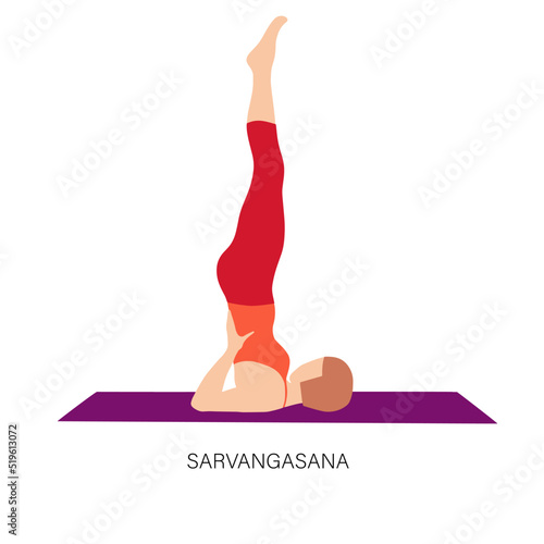 Yogi woman in Salamba Sarvangasana or shoulder stand pose.