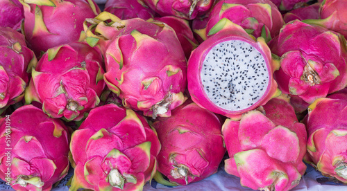 white pulp of dragon fruit Tropical Fruits Healthy fruit that tastes delicious