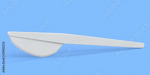 Eco-friendly disposable utensils like knife on blue background.