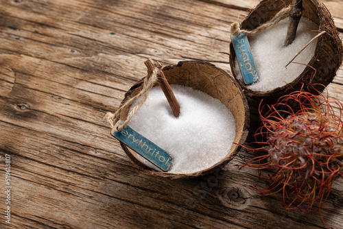 Φωτογραφία Erythritol sweetener for healthy eating, sweet natural substitute, sugar alternative for diabetics with zero calories, keto