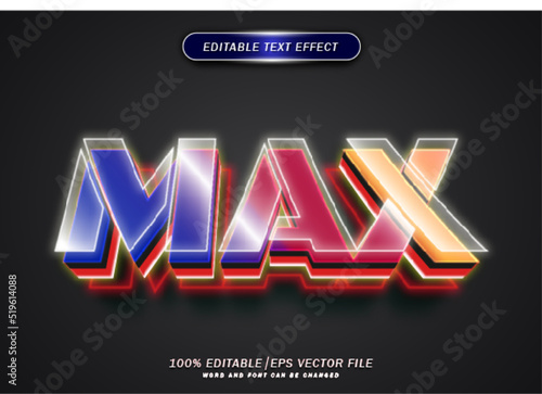 Luxury colorful 3d max text effect. Neon font style effect. Mockup text.