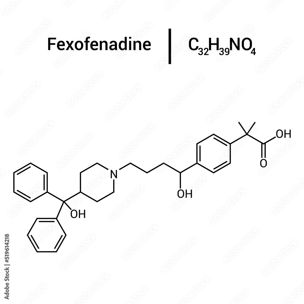 Fototapeta premium chemical structure of Fexofenadine (C32H39NO4)