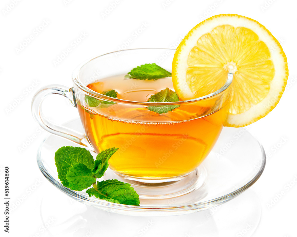 tea with lemon cup,  mint tea