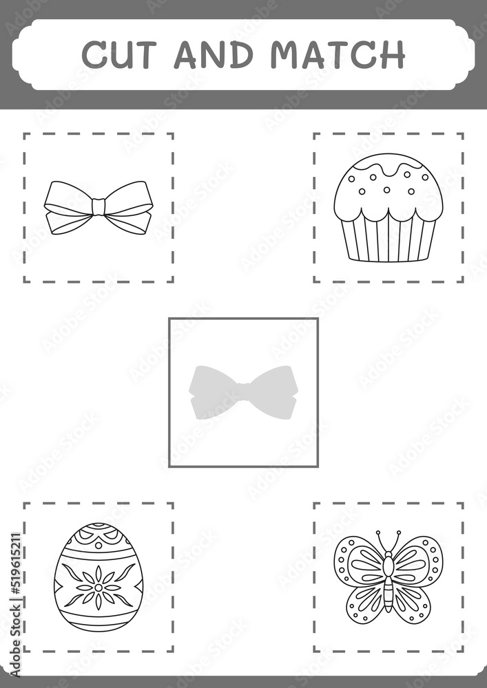 Cut and match parts of Ribbon, game for children. Vector illustration ...