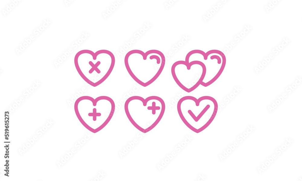 Set of Heart Love Icon Minimal Line Vector