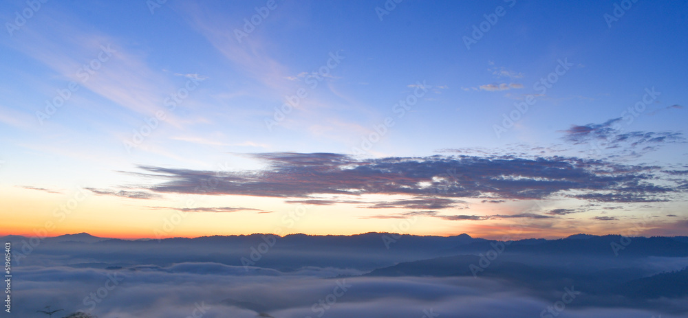 dusk sky and twilight in morning day with soft cloud and some foggy for nature advertising background and texture space