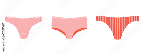 Collection of various woman's underpants. Colorful pants set. Modern flat vector illustration isolated on white background