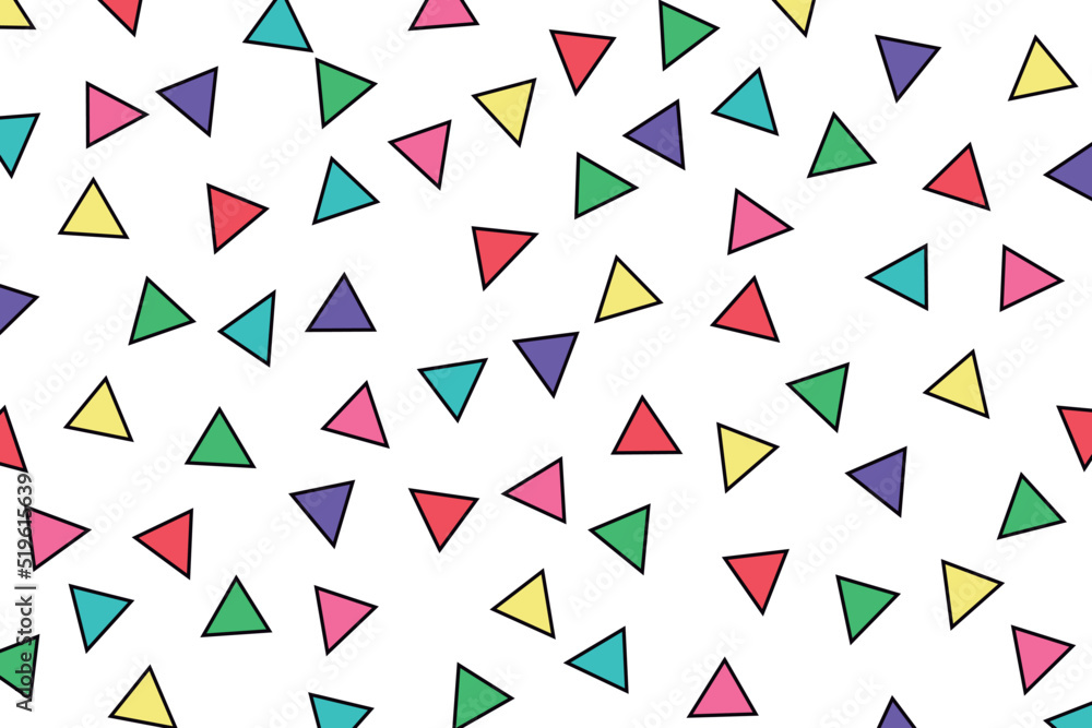 Imagen vectorial de patrones triangulares de colores estilo de los 80s sobre un fondo blanco