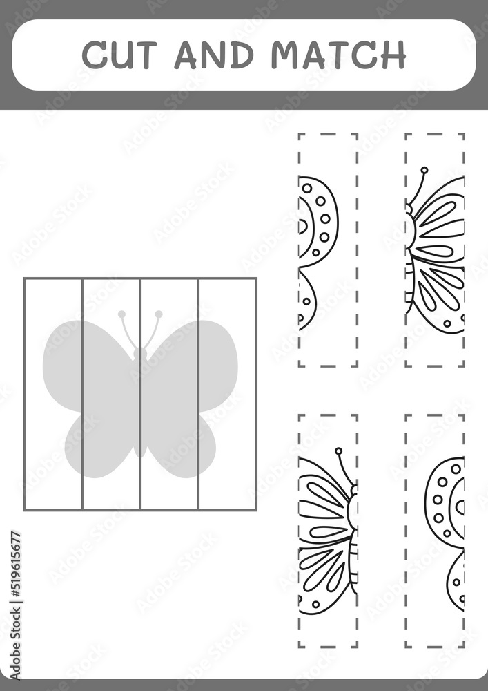 Cut and match parts of Butterfly, game for children. Vector illustration, printable worksheet