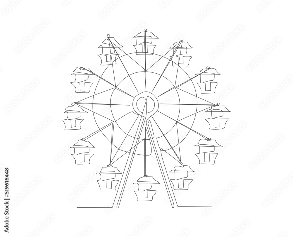 Continuous line drawing of Ferris wheel.