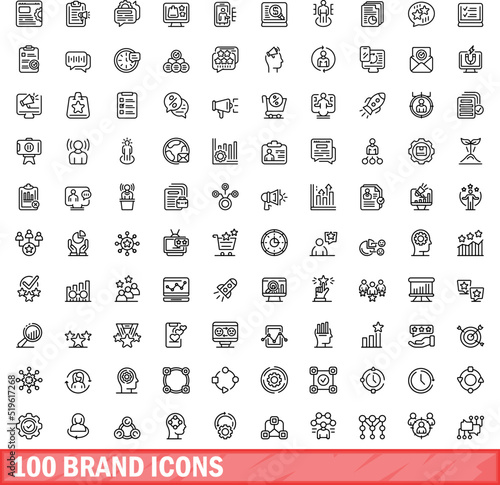 100 brand icons set. Outline illustration of 100 brand icons vector set isolated on white background