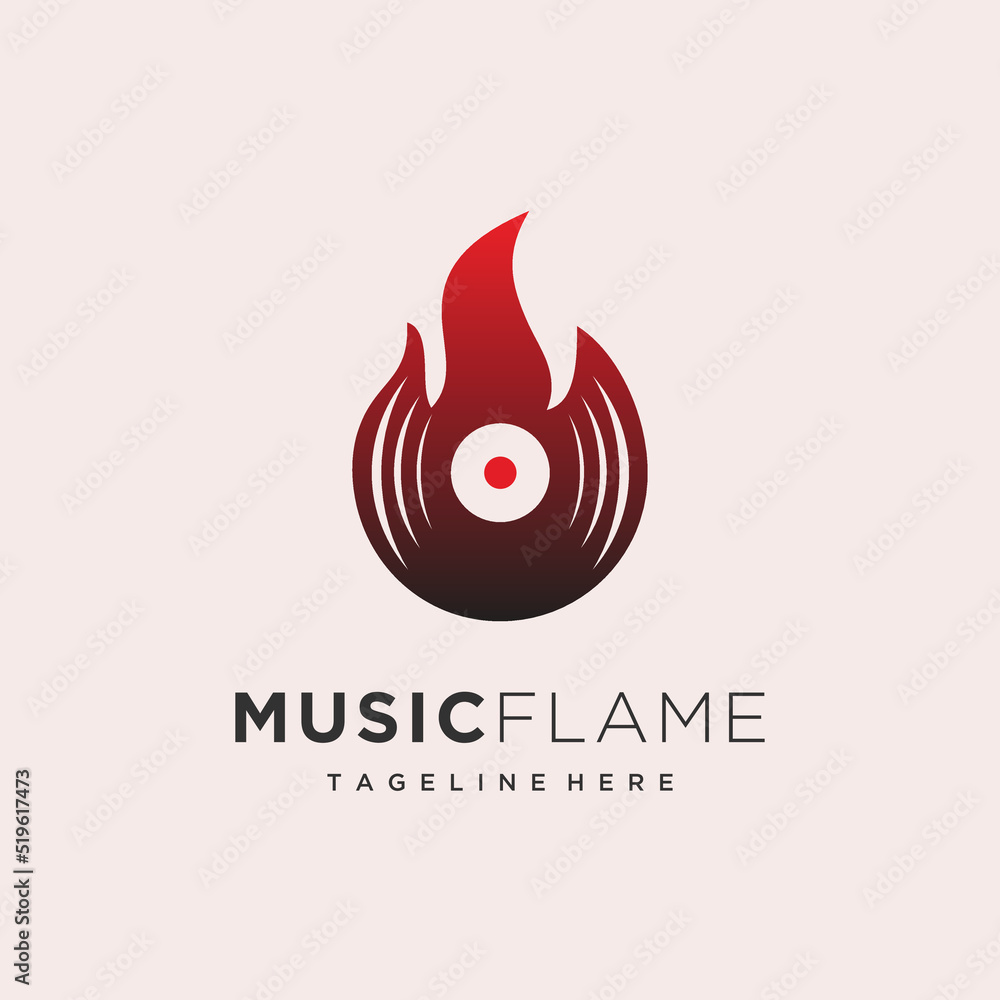 Fire flame vinyl record music studio logo design inspiration Stock
