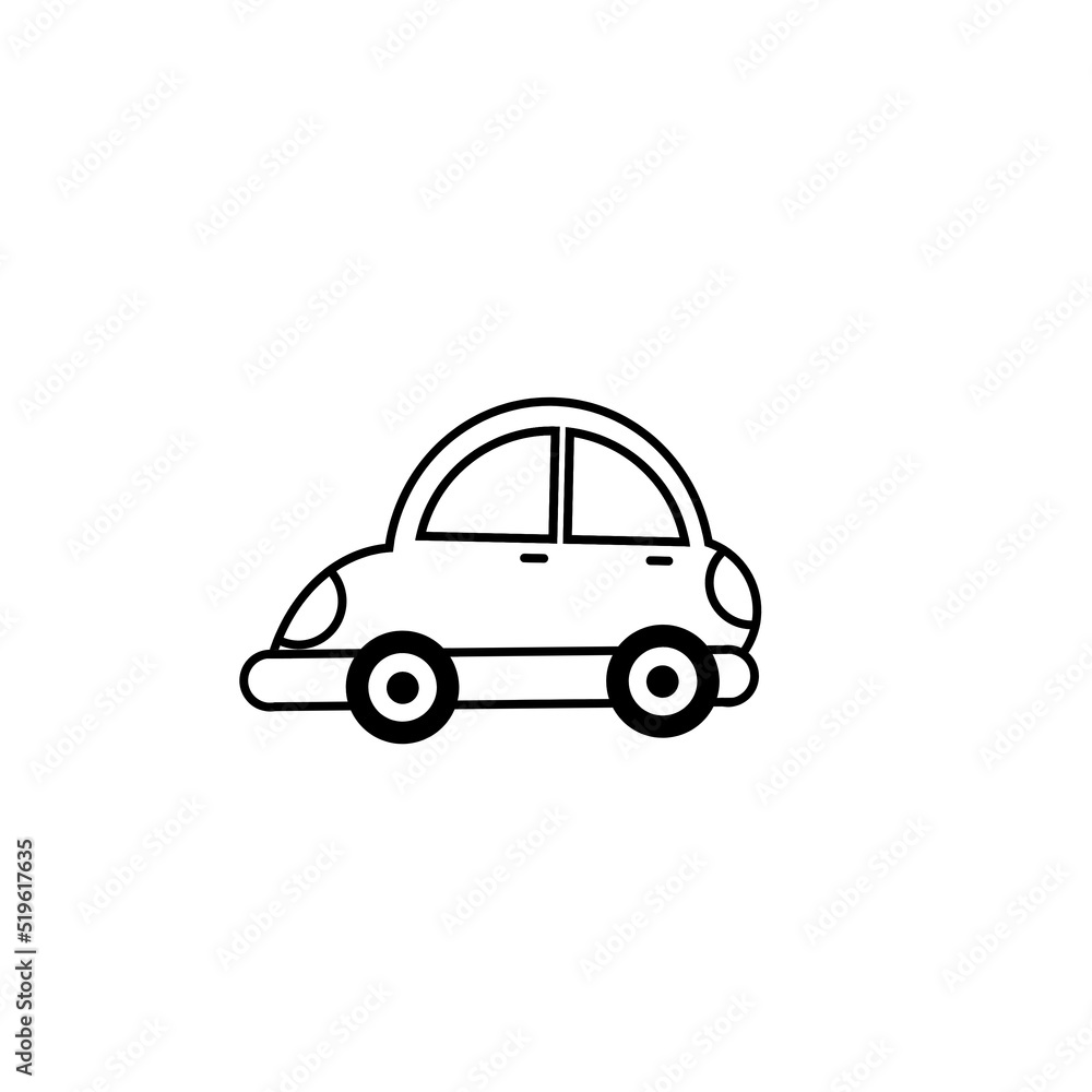 black and white silhouette illustration of a cute frog car side view isolated on a white background for children and toddlers coloring pictures, pages, books. Can be used by teachers and parents