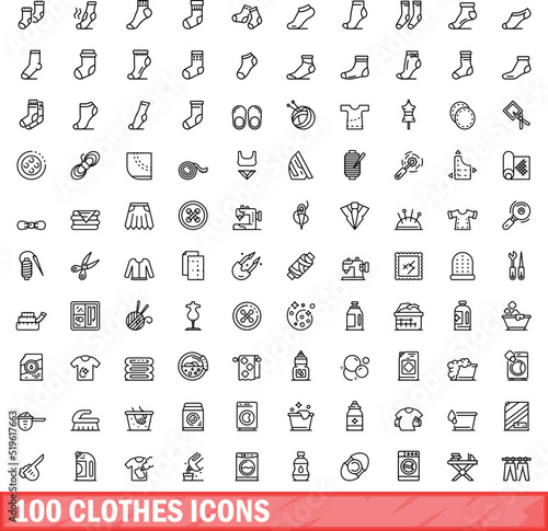 100 clothes icons set. Outline illustration of 100 clothes icons vector set isolated on white background