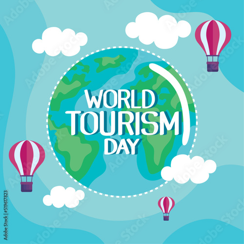 world tourism day lettering in earth