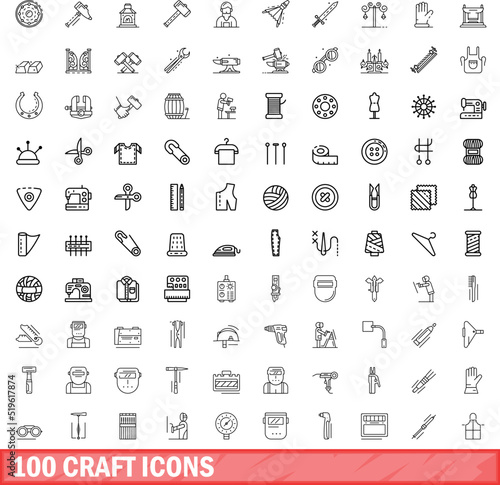 100 craft icons set. Outline illustration of 100 craft icons vector set isolated on white background