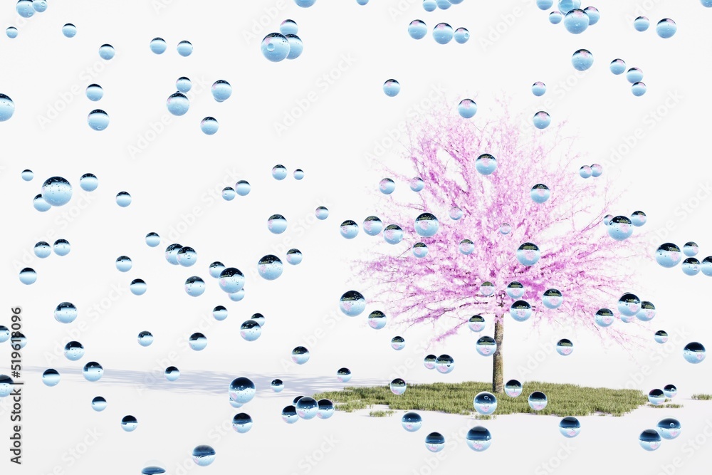 Fototapeta premium 桜と水玉の壁紙、背景画像