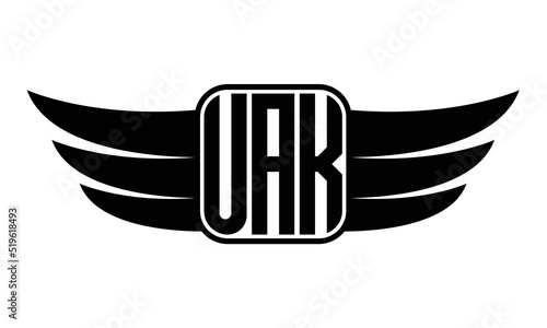 UAK three Letter wing minimalist creative concept icon eagle symbol professional black and white logo design, Vector template photo