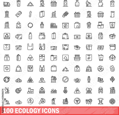 100 ecology icons set. Outline illustration of 100 ecology icons vector set isolated on white background