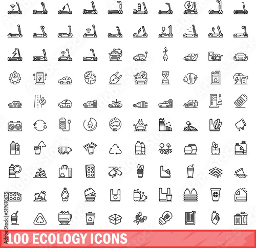 100 ecology icons set. Outline illustration of 100 ecology icons vector set isolated on white background