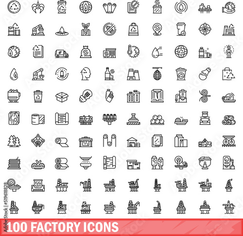 100 factory icons set. Outline illustration of 100 factory icons vector set isolated on white background