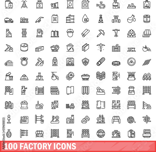 100 factory icons set. Outline illustration of 100 factory icons vector set isolated on white background