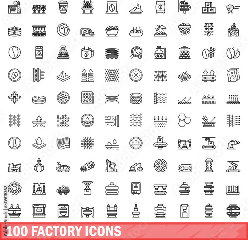 100 factory icons set. Outline illustration of 100 factory icons vector set isolated on white background