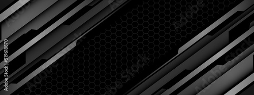 Abstract grey metal black cyber futuristic technology geometric on hexagon mesh design modern background vector
