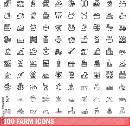 100 farm icons set. Outline illustration of 100 farm icons vector set isolated on white background