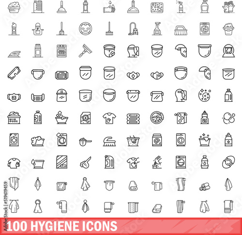 100 hygiene icons set. Outline illustration of 100 hygiene icons vector set isolated on white background